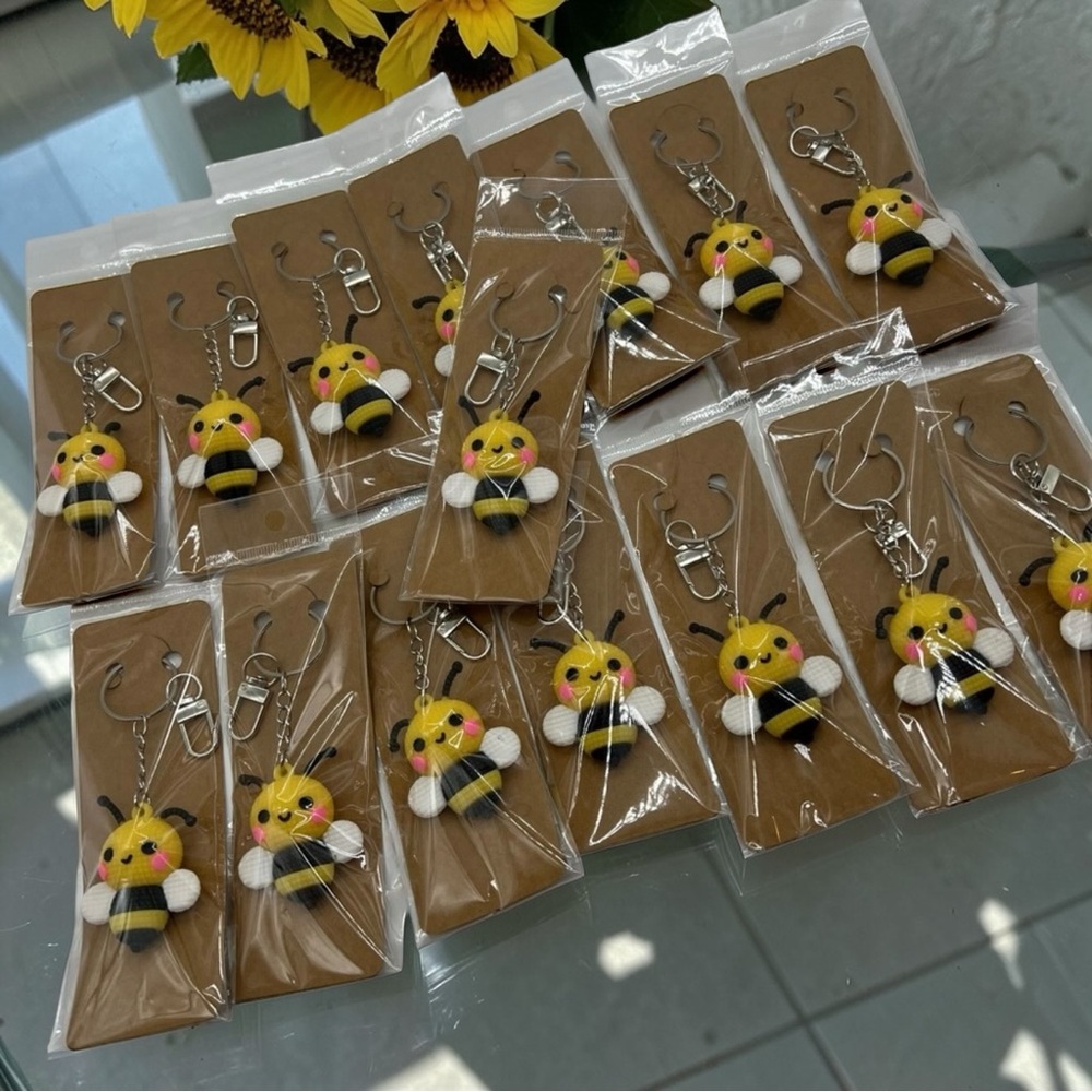 SET OF 2 Bee Bag Charms Keychains New Rubber/ PVC.